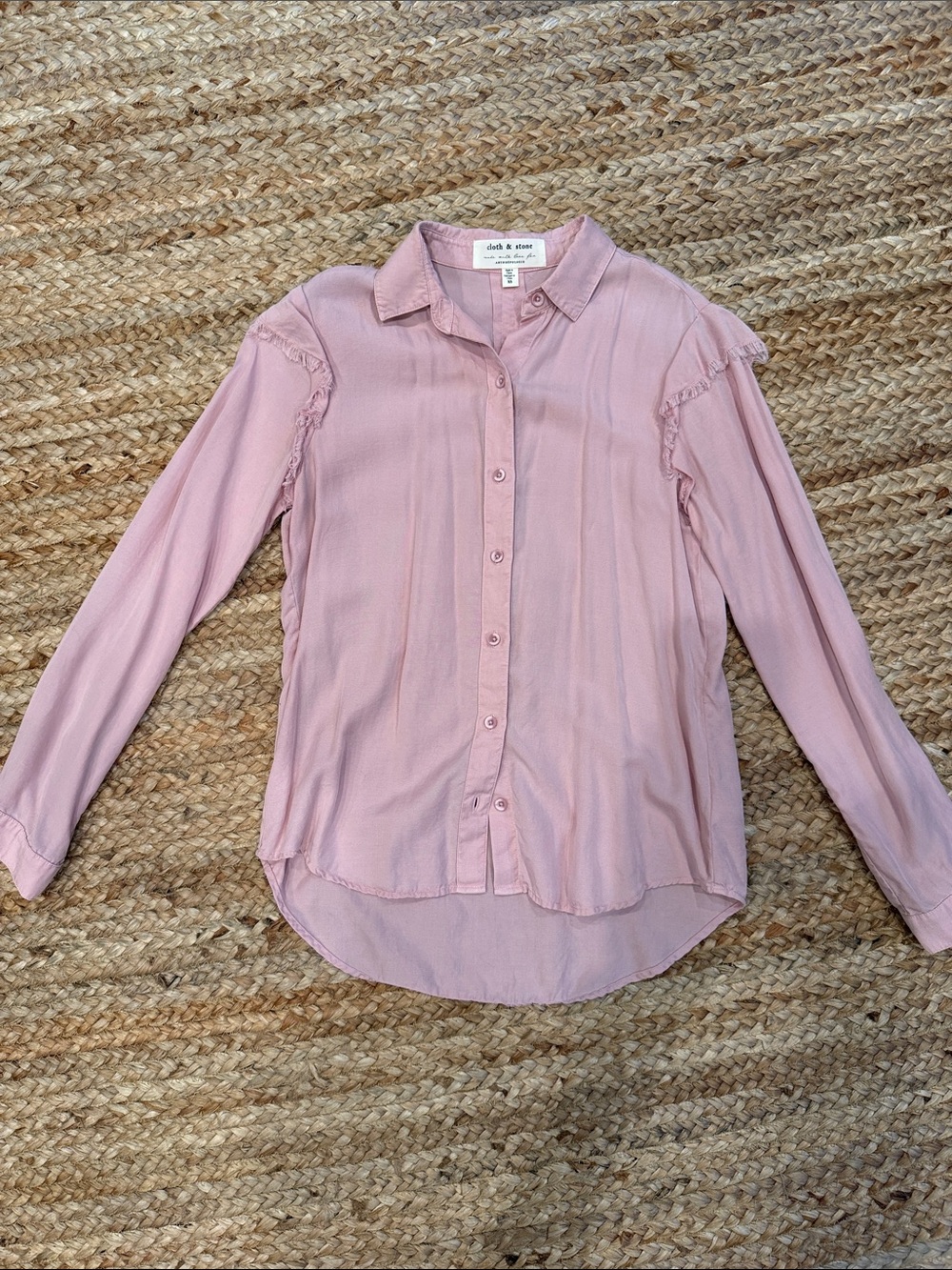 Cloth and stone by Anthropologie Dusty Pink Ruffle-Trim Button Down Shirt xs